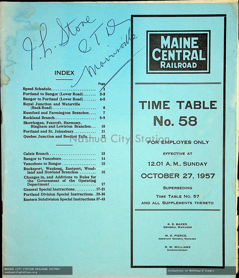 Employee Timetable: Maine Central Railroad - Time Table No. 58